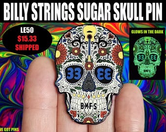 BMFS Sugar Skull Red Daisy 33 Acoustic Guitar White Glow In The Dark Metal Enamel Hat Pin