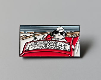 Pin de solapa de metal esmaltado de Hunter S. Thompson con dibujo animado de Miedo y asco