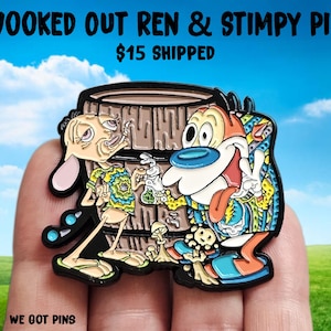 Retro 1990s Cat Dog Cartoon 90&#39;s Wook Metal Enamel Lapel Hat Pin
