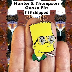 Hunter S Thompson Fear and Loathing in Las Vegas Cartoon Enamel Lapel Hat Pin