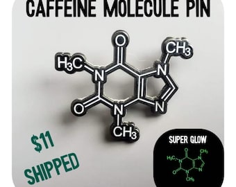 Glow in the Dark Caffeine Molecule Coffee Lover Enamel Lapel Hat Pin