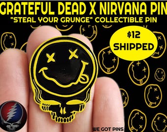 Dead Head Steal Your Grunge Band 90's Music Festival Smiley Face Skull Enamel Lapel Hat Pin