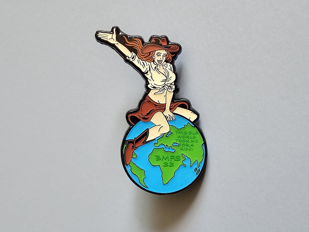 Pinup Rodeo BMFS This Old World Pin-up Girl Rodeo Cowgirl Cowboy Metal Enamel Lapel ...