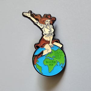 BMFS This Old World Pin-Up Girl Rodeo Cowgirl Cowboy Metal Enamel Lapel Hat Pin