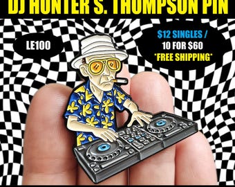Pin de solapa esmaltado con dibujo animado de DJ Hunter S. Thompson de Miedo y asco en Las Vegas EDM
