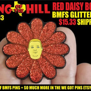 BMFS Cartoon Red Daisy Bobby Glitter Metal Bluegrass Enamel Lapel Hat Pin