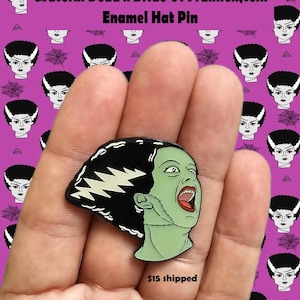 GD Bride Of Frankenstein Glow In The Dark Lightning Bolt Metal Enamel Hat Pin