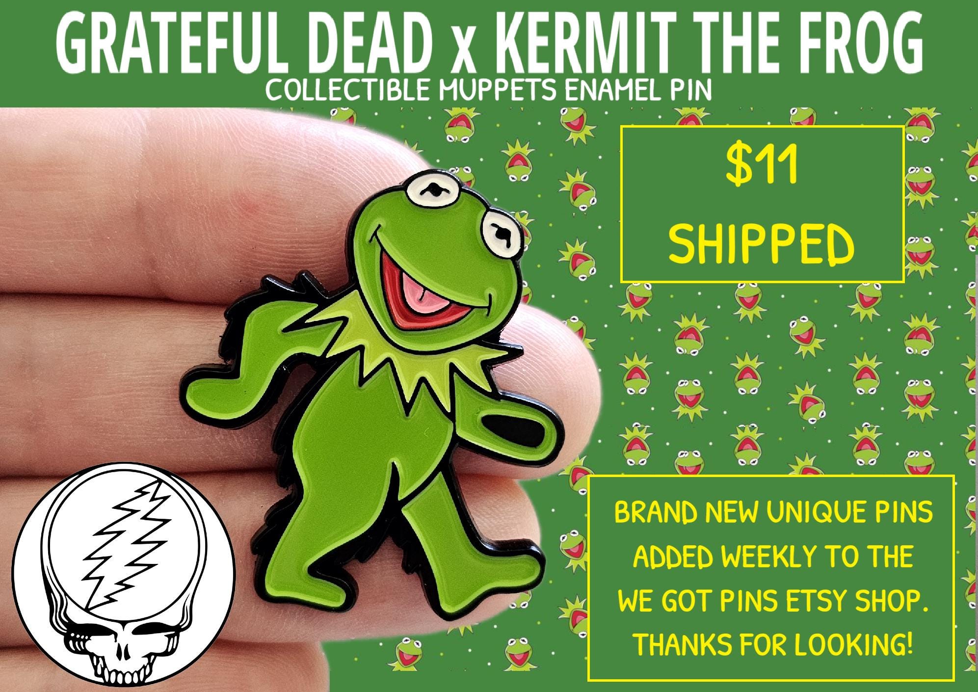 Dead Head Cartoon Puppet Dancing Frog Comic Rock Band Concert Enamel Lapel Hat Pin