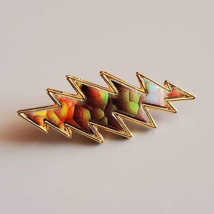 Fire Opal Style 13 Point Lightning Bolt Gold Metal Enamel Lapel & Hat Pin