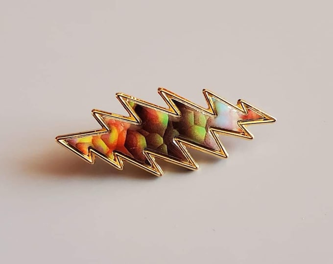 Fire Opal Style 13 Point Lightning Bolt Warm Rose Gold Metal Enamel Lapel & Hat Pin