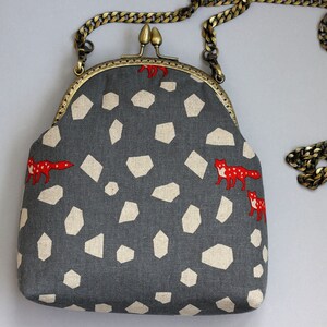 Petit sac à main double chaîne pochette pour téléphone / Renard géométrique en coton japonais / Cadre mère et enfant avec cadenas