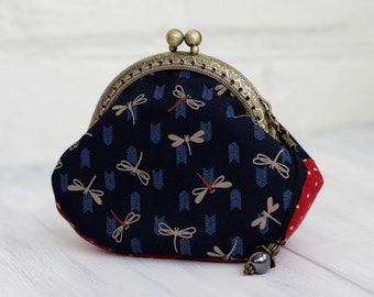 Dragonfly coin purse pouch, Coin Purse Blue Black Red small coin purse wallet Japanese fabric Coin Pouch Change purse Dragonfly fabric purse