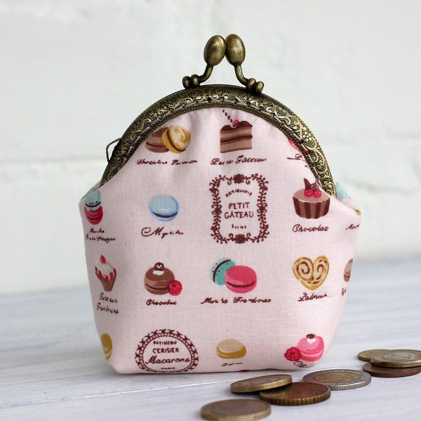 Porte-monnaie avec cadre en métal, porte-monnaie macarons en coton rose pastel, pochette pour bonbons