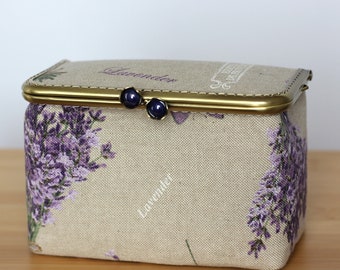 Caja de manualidades de lavanda, estuche para punto de cruz, herramienta de costura y bordado, organizador de ganchillo y punto.