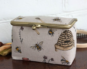 Containing a small golden Thimble and sewing threads small metal box Sewing Case Small sewing kit box travel kit sewing vintage sewing