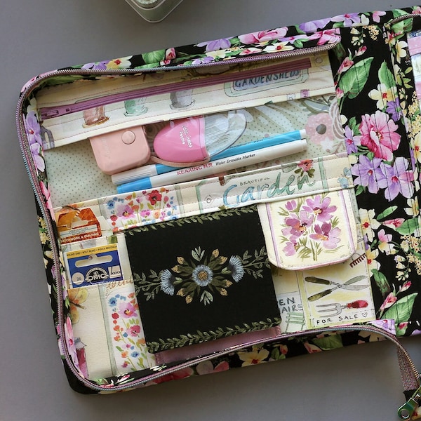 Needlework Project Case Organizer Bag Sewing Tools Storage Travel Needle Holder Cross Stitch Embroidery Quilting Keeper Q Snap 8" Zipper