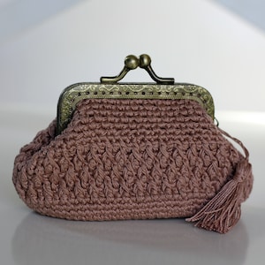Monedero de ganchillo Nociones Bolsa Café Latte Algodón Beso Marco Cruz Punto Aguja Minders Dedal Almacenamiento - Bolsa de accesorios pequeña única