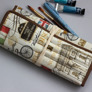 Roll Up Pencil Case Artist, Plein Air Kit, Personalization Journal Pouch Art Supply Case Travel Kit, Watercolor Paintbrush Case Cotton