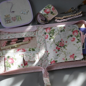 Bolsa para proyectos de punto de cruz, organizador de agujas e hilos, almacenamiento para viajes y bordados.