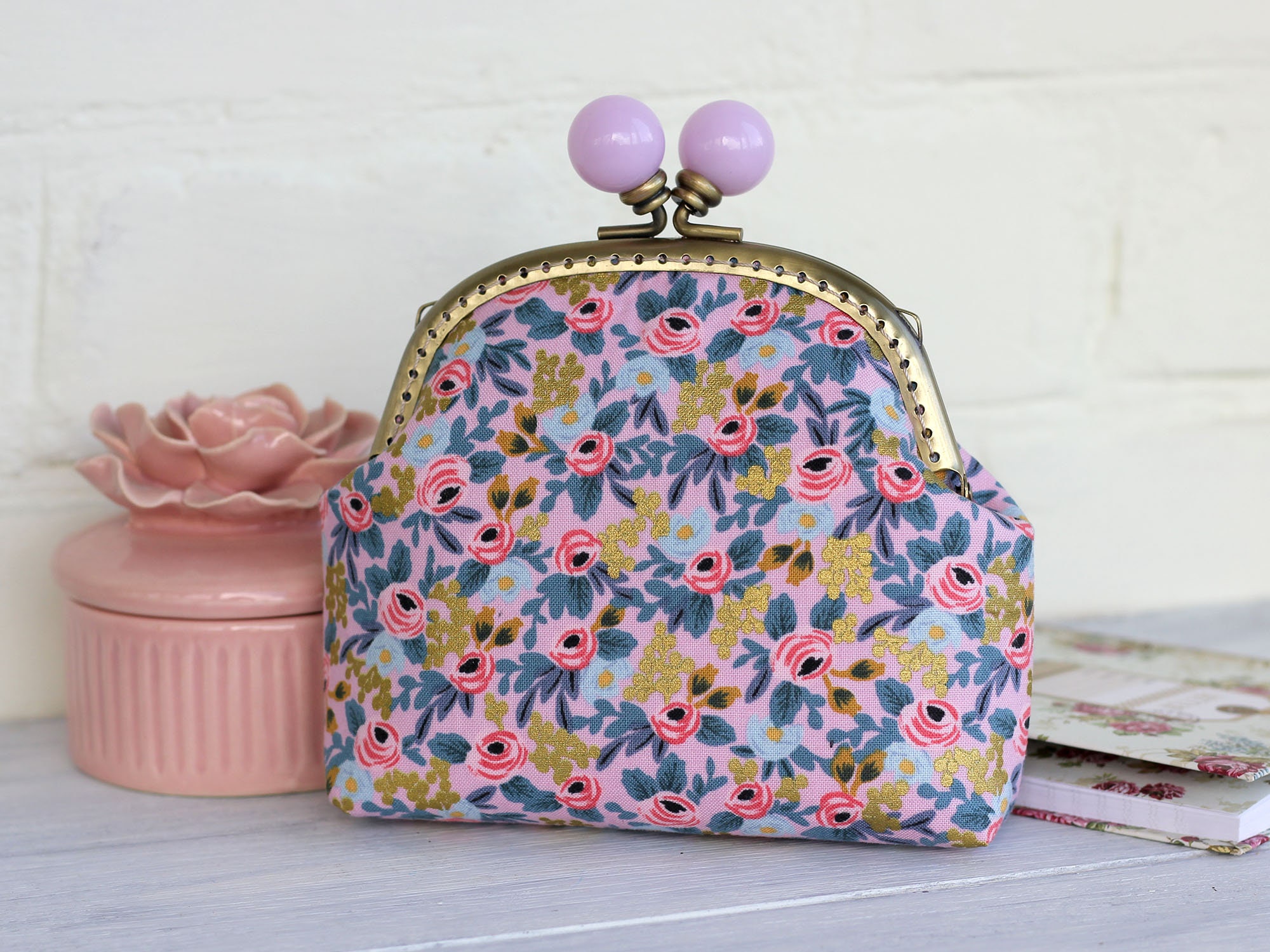 Roses Wallet Clutch Bag Kiss Lock Clasp Cosmetic Pouch Makeup Etsy