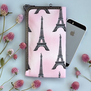 Handy Geldbörse Hülle Paris Kiss Lock Brillenetui Stoff Vegan Kartentasche
