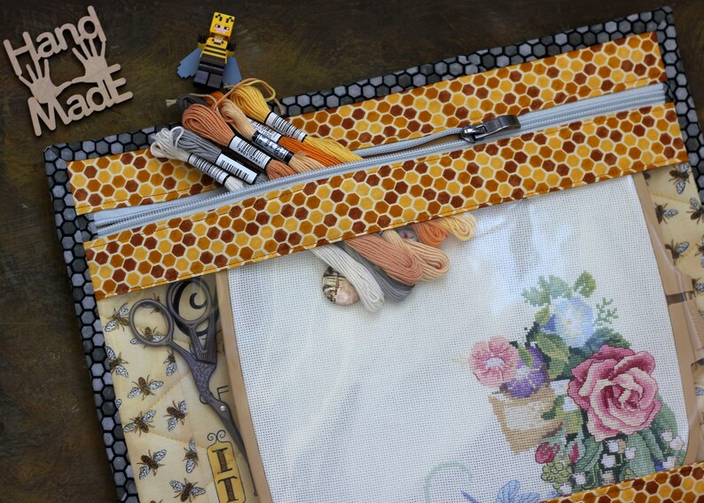 project case with vinyl window for storage cross stitch process many colors fabric to choose