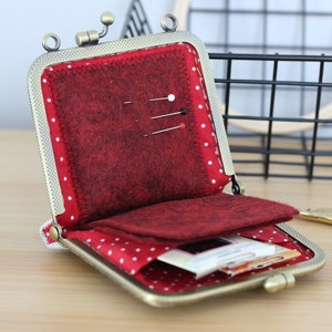 Needle Book Case with Pocket Cross Stitch Organizer Metal Frame Clasp Embroidery Keeper Needlework Tools Storage Holder Sewing Travel Kit