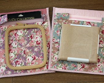 Project Bag Cross Stitch WIP Patchwork Case Embroidery Starter Kit Quilted Cotton