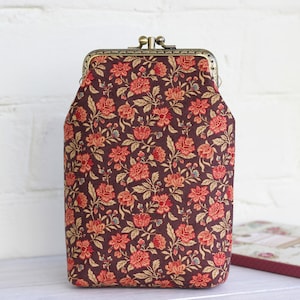 Funda tipo cartera para teléfono doble, bolsillo doble para tarjetas, tela floral, colores otoñales, organizador de viaje
