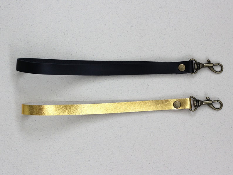Gold Strap Black Leather Wristlet Strap Add on to case Etsy