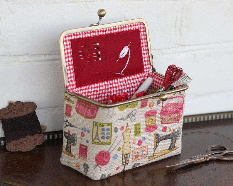 Cross Stitch Needlework Box Case Embroidery Storage Hand Sewing Kit Thread Organizer Project bag image 1