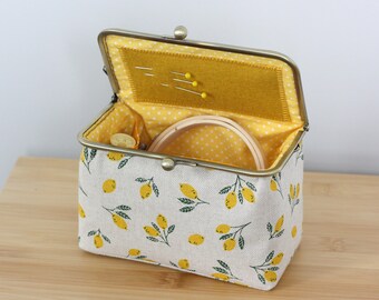 Lemons Sewing Box Scissors Storage Travel Punch Needle Holder Cross Stitch Embroidery Quilting Case Craft Organizer Quilter Gift