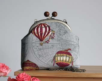 Bolsa de lino para proyectos de tejido, ganchillo y bordado. Organizador de viaje. Bolso con marco para globos.