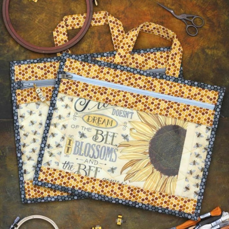 project bag case with vinyl window for storage cross stitch embroidery needlework process many colors fabric to choose with bees