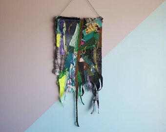 Weird Wall Art - Eclectic Home Decor - Neon Trippy Tapestry - Psychedelic Tapestry -  Textile Art - Sustainable art - Green Art - Gothic