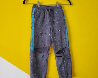 Kid's Paint Splatter Grunge Pants - Osh Kosh Grey Pants -  8YR - One of a kind - Sustainable Streetwear - Gender Neutral - Reworked