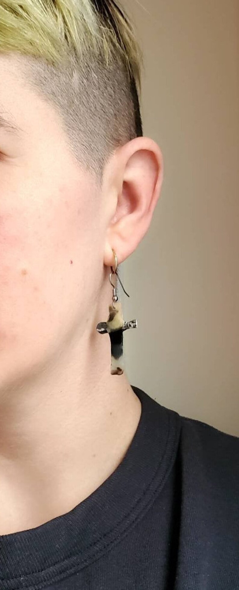 Recycled Plastic Cross Earring Lesbian Earrings Weird Earrings Statement Earrings Handmade Jewelry Funky Earrings, Gothic jewelry image 4