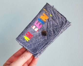 Denim Wallet Cardholder - Ah Bein - Denim Bag - Quilted Cardholder - Neon Wallet - Recycled Denim - Zero waste - Denim Fabric - Gift