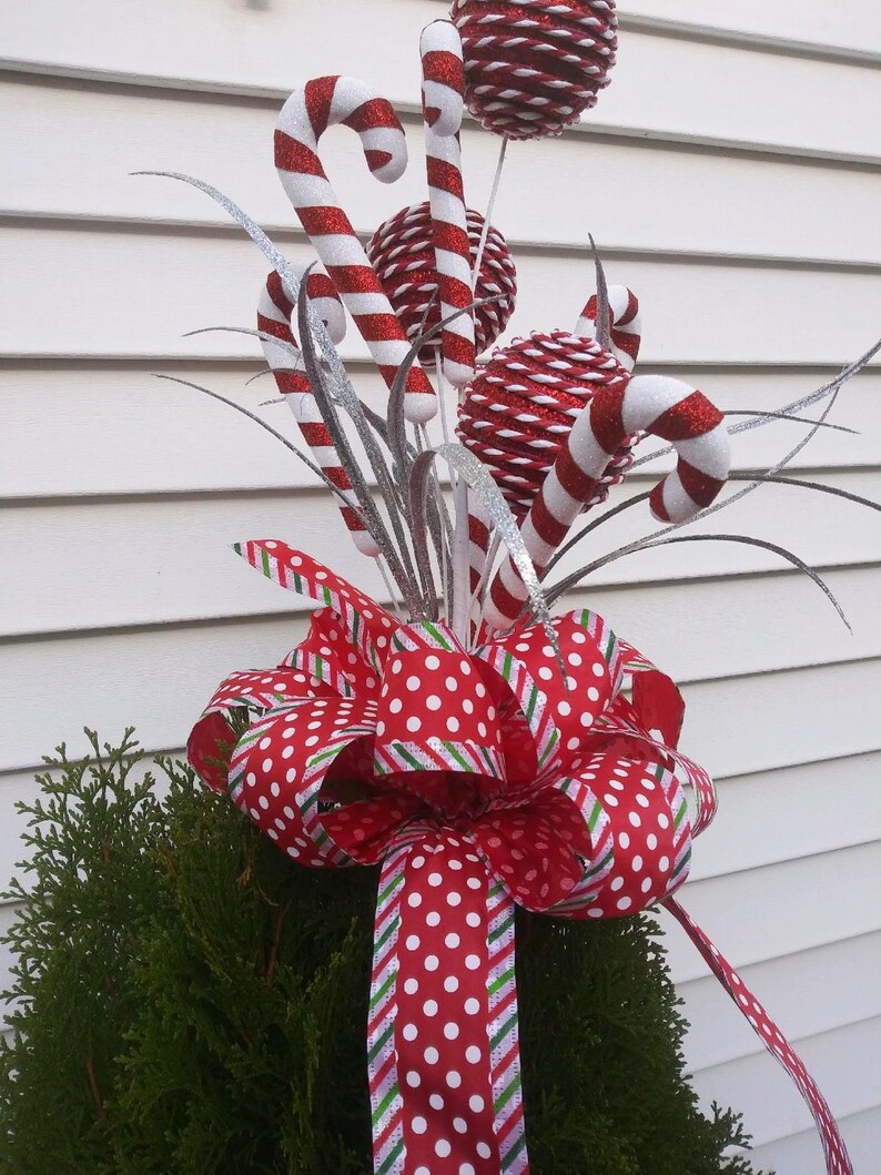 Red And White Candy Cane Tree Topper Bow Christmas Tree Topper | Etsy
