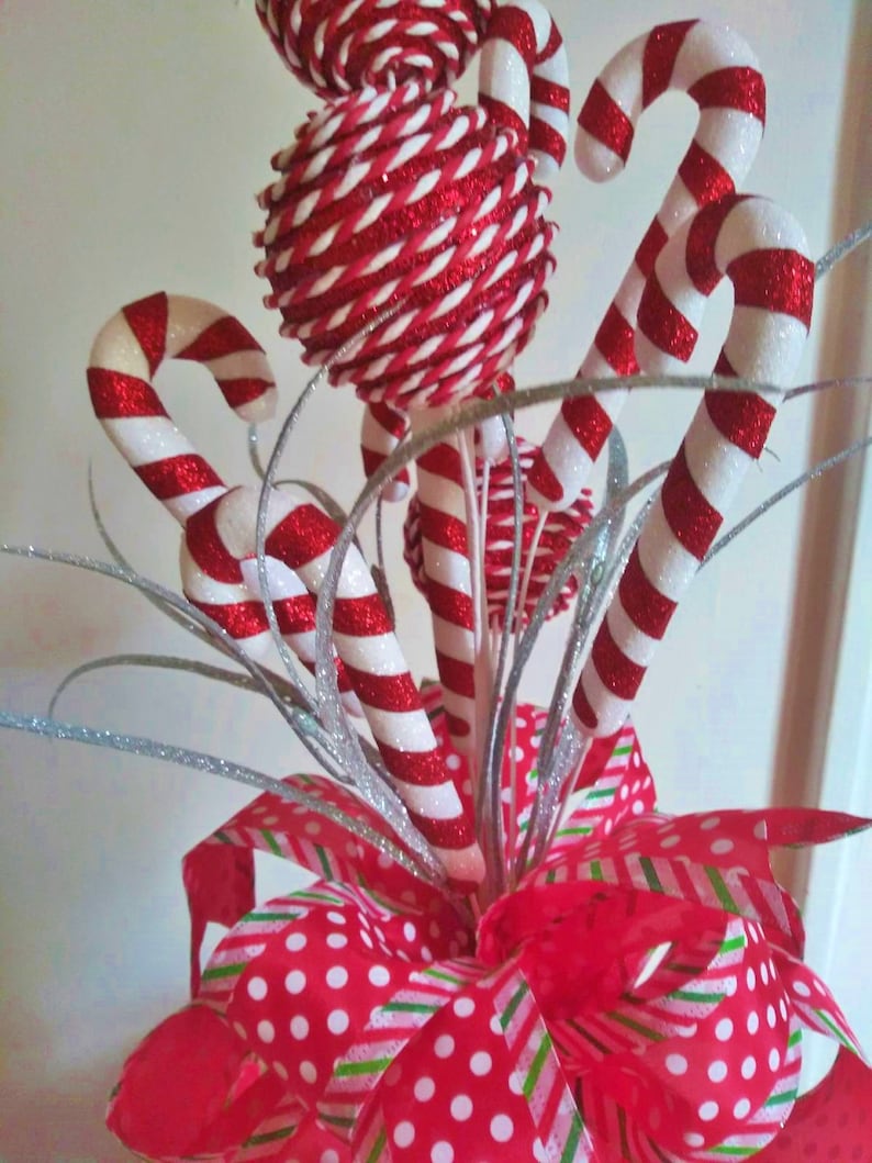Red And White Candy Cane Tree Topper Bow Christmas Tree Topper Etsy