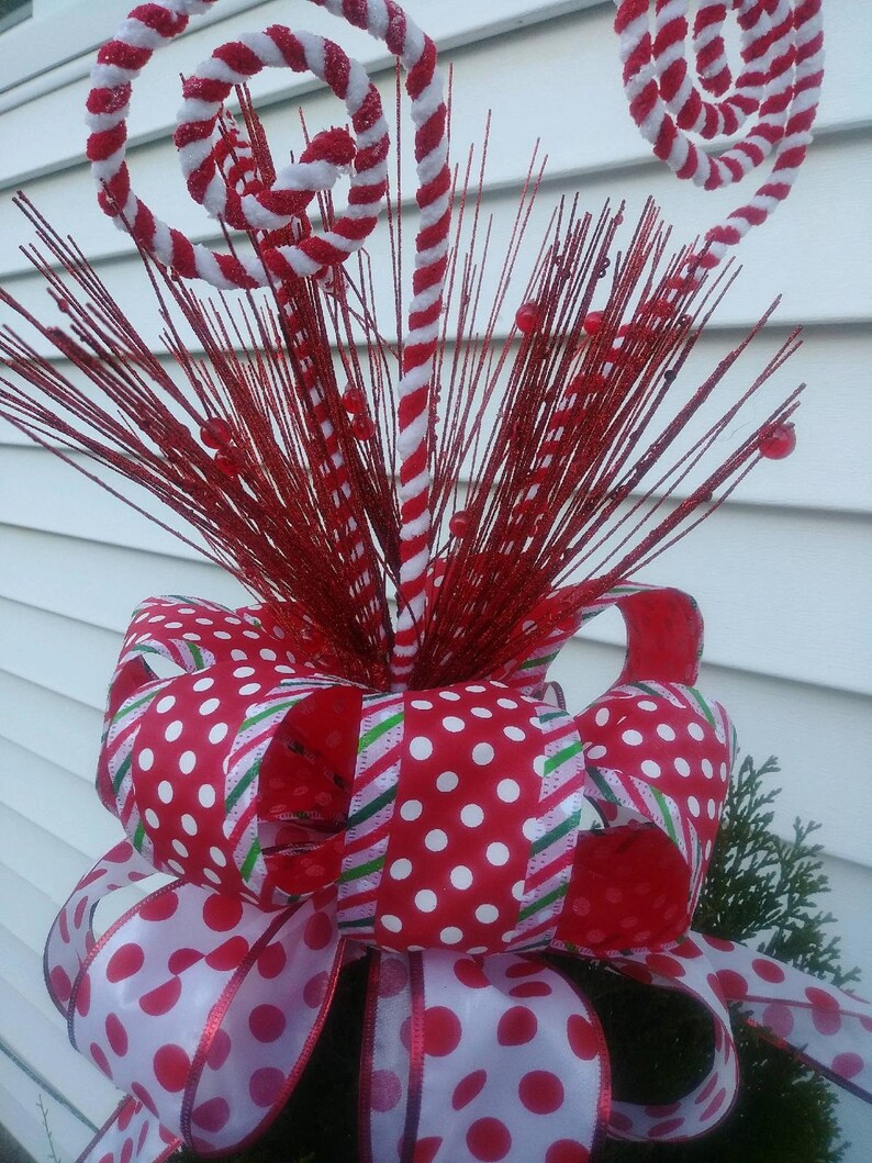 Red And White Christmas Tree Topper Bow Christmas Wired Ribbon Etsy