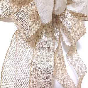 Gold & Cream Christmas Tree Topper Bow: Wired Ribbon Holiday Decor