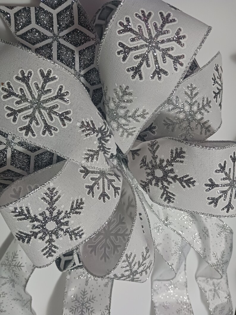 Silver and White Christmas Tree Bow Topper Bow Staircase Etsy