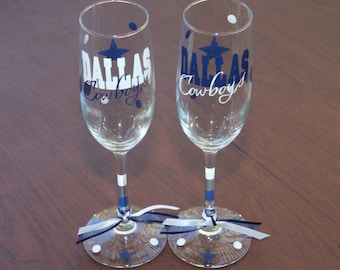 Dallas Cowboys Champagne Flute Set, Go Cowboys, football Champagne, Cowboys Wedding
