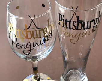 Pittsburgh Penguins Glassware, Hockey, Sports Glassware, Penguins Gifts, Go Penguins!