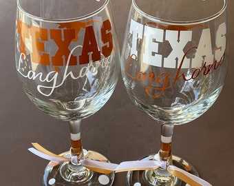 Texas Longhorns Glassware, Bar Glass Sports, Wine, Beer, Martini, Margarita - Go Longhorns!