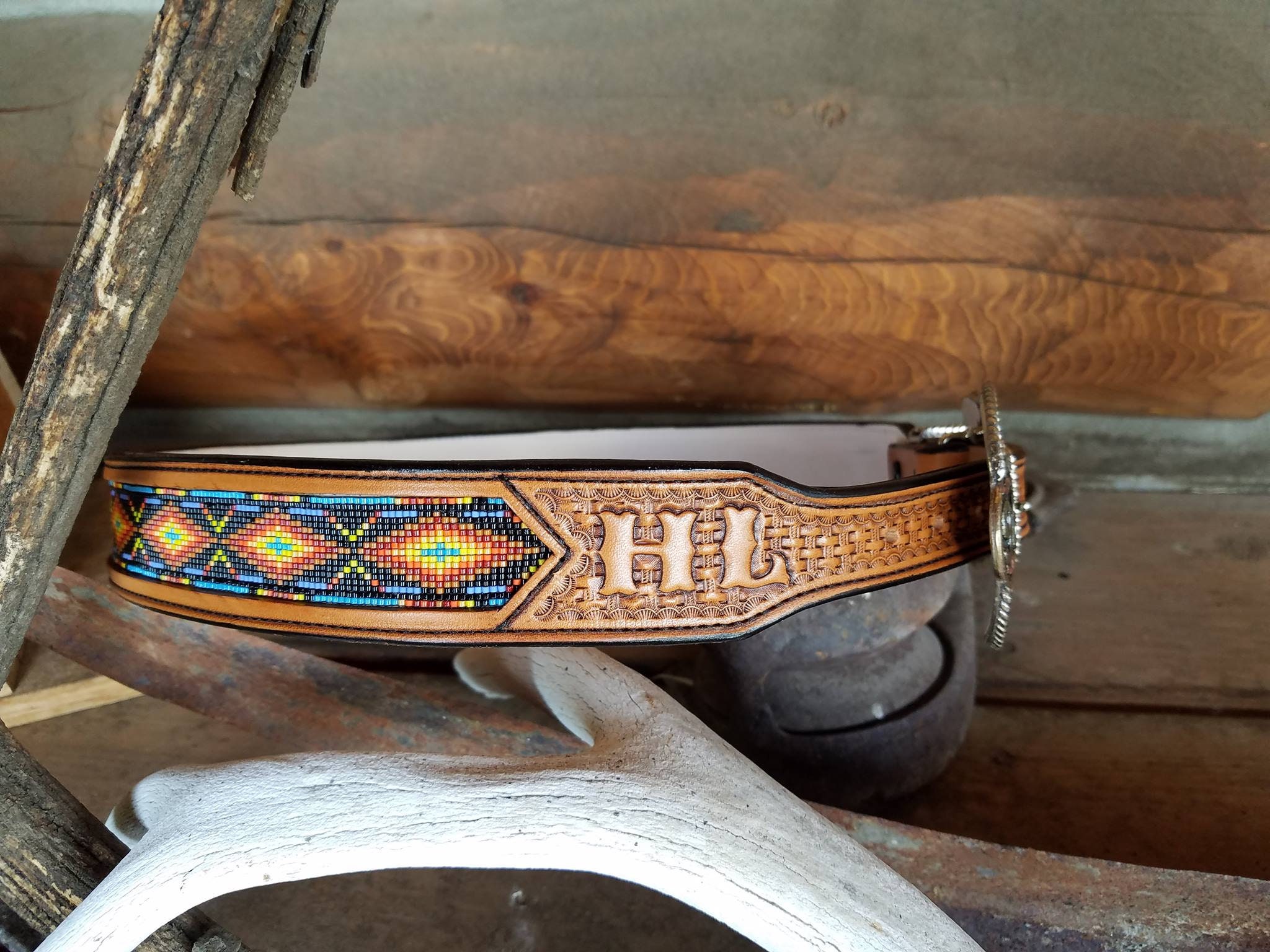 Custom Tooled and Beaded Inlay Western Leather Belts Etsy