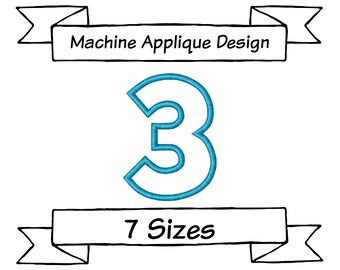 Number 3 Applique - Block Font - Machine Embroidery Design - 7 Sizes - Instant Download Design