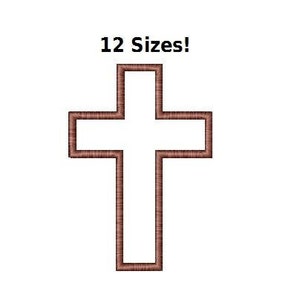 Könnte beinhalten: Eine braune Umrandung eines Kreuzes mit 12 verfügbaren Größen. Das Kreuz ist ein religiöses Symbol.