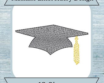 Graduation Cap Embroidery Design - Sketch Stitch - Quick Stitch - 13 Sizes - Instant Download Design